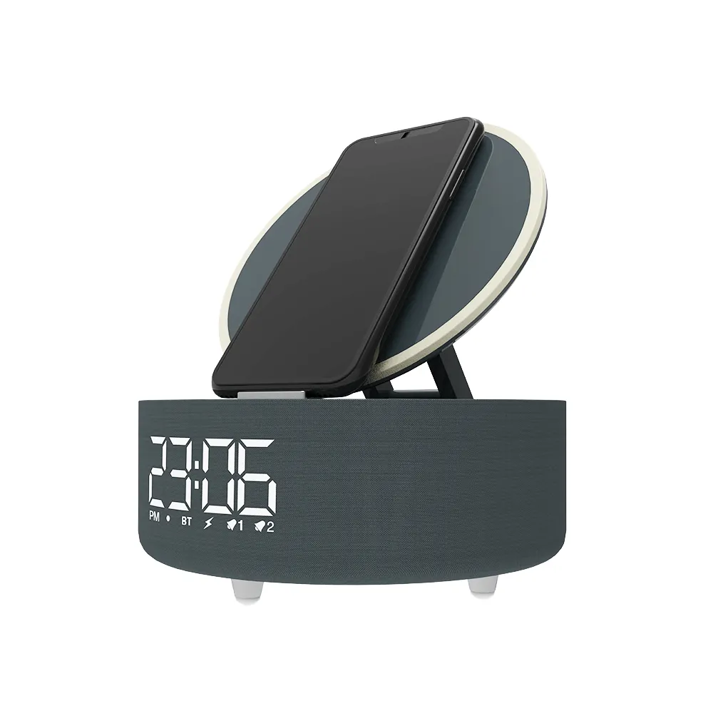Цифровой будильник, беспроводное зарядное устройство с зеркалом для макияжа, часами и динамиком BT, беспроводное зарядное устройство для мебели