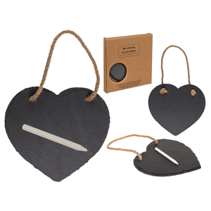 tavoletta in ardesia a forma di cuore con corda di juta e gesso – rustica e creativa - Product Image 1