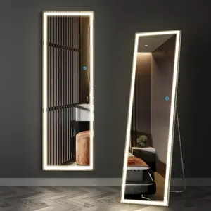 Desain sederhana cermin panjang penuh dengan lampu LED tanpa bingkai LED trim cermin pintar LED