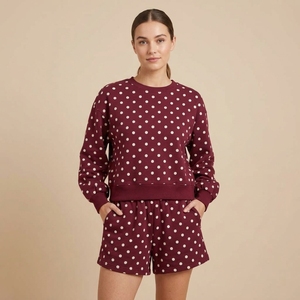Custom <b>Women</b> Terry Polka Dot Sweatshirt And Short High Quality Pullover Shirt Streetwear Winter Front Youth Maroon <b>White</b> Color - Product Image 1