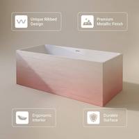 Baignoire autoportante rose dégradé avec rayures verticales, baignoire moderne en acrylique avec drain pour usage hôtelier