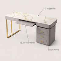 Bureau de direction moderne en MDF E1 avec plateau en pierre frittée et trois tiroirs à poignées pour bureau à domicile et mobilier commercial