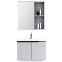 Ensemble de meubles de salle de bain modernes en aluminium de 24 pouces à fixation murale avec meubles sous-vasque, vasque en céramique et miroir encadré