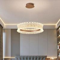 Lustre LED moderne de luxe à double anneau, réglable en hauteur, à intensité variable, pour maison et villa