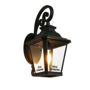 Lanterne murale extérieure en aluminium noir, étanche, avec panneau en verre transparent, style vintage, luminaire pour jardin, porche, entrée, 110V - Product Image 1