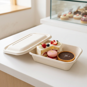 Offre Spéciale : Contenant alimentaire jetable en bagasse pour repas chauds avec couvercle scellable compatible micro-ondes pour l'hôtellerie et les équipements hôteliers - Product Image 3