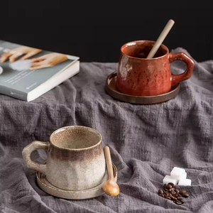 Taza de Café de Cerámica Hecha a Mano con Diseño Retro y Forma Especial, con Bandeja Esmaltada con Efecto Llama para Fiestas - Product Image 3