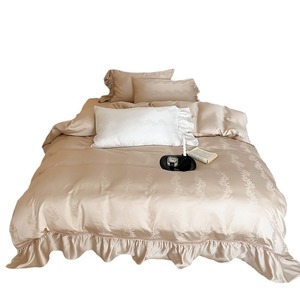 Tencel Embroidered Four Piece <b>Bedding</b> <b>Set</b> 80s Breathable Light Luxury Style With Ruffle Edge For Bedroom - Product Image 5