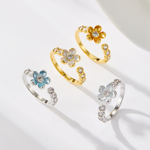 Flower Open <b>Ring</b> <b>Adjustable</b> Band Prong Setting Delicate Index Finger <b>Ring</b> Gift Jewelry - Product Image 4