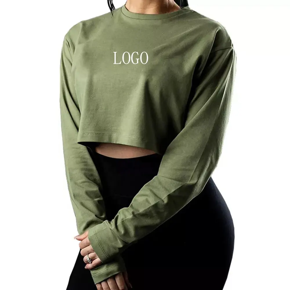 JL1008E Customizable Street Wear cotton long sleeve crop top t shirt woman t shirts fashionable full sleeve tee shirts