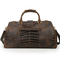 Vente en gros de sacs de sport de luxe en cuir véritable à motif crocodile marron avec fermeture à glissière personnalisable pour les voyages d'usine