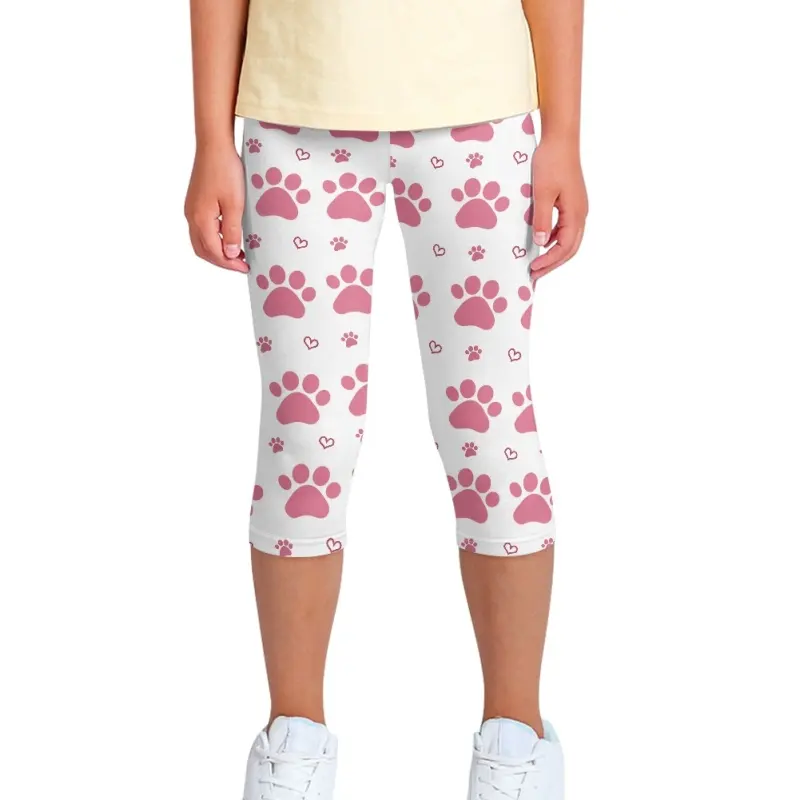 Simpatici pantaloncini da Yoga per bambini con stampa di zampa di cane personalizzati pantaloni da Yoga comodi Leggings traspiranti Casual pantaloni da Yoga in poliestere Spandex