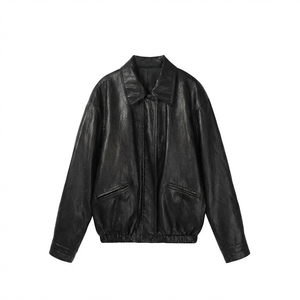 <span class=keywords><strong>Giacca</strong></span> Bomber in <span class=keywords><strong>Pelle</strong></span> PU Nera da <span class=keywords><strong>Donna</strong></span>, <span class=keywords><strong>Oversize</strong></span> con Zip e Colletto Rovesciato, Vestibilità Ampia, Casual, Primavera Autunno, Streetwear - Product Image 1