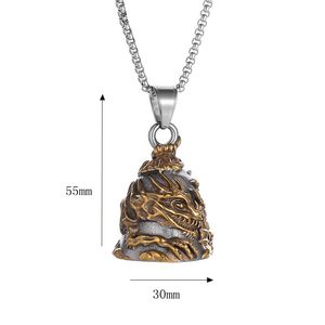 Vintage Gold Plated <b>Titanium</b> Steel Bell Pendant Necklace Unisex Fashion Jewelry Two Tone Design Dragon Motif Lucky Exorcism - Product Image 5