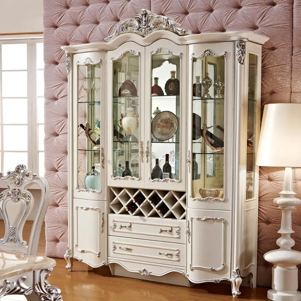 Royal classic móveis de madeira armário de exposição de vidro de vinho em casa para sala de estar