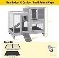 Cage à lapins en bois PetPlot Home MJH21J pour intérieur et extérieur, avec roulettes, imperméable, pour petits animaux, lapins, cochons d'Inde, avec tiroir coulissant