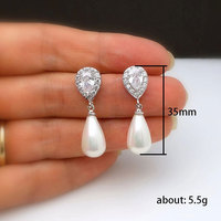 Elegantes Pendientes de Novia para Boda, con Perlas de Imitación en Forma de Lágrima, Chapados en Plata y con Circonita Cúbica