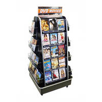 Support de DVD Commercial Mobile à 4 côtés en métal, présentoir de CD avec roue