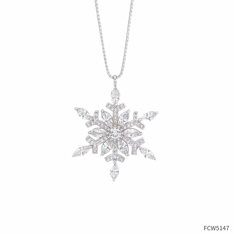 Factory custom price cheap sterling silver necklace fashion jewelry shiny diamond snowflake pendant fine jewelry