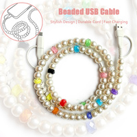 Câble de charge USB 3A vers Type C 4-en-1 avec perles de cristal colorées et perles de style cadeau pour téléphone portable, écouteurs et ordinateur portable