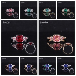 Hot bán giá thấp moissanite đồ trang sức asscher cắt phòng thí nghiệm phát triển Sapphire <span class=keywords><strong>Ruby</strong></span> 3 Stones engagement <span class=keywords><strong>Ring</strong></span> - Product Image 4