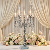 Bougeoir en cristal de verre transparent à 7 bras, 56*110cm, de haute qualité, luxe léger, en métal doré, pour centre de table de mariage
