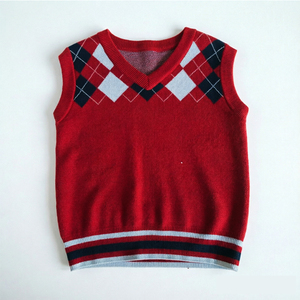 <span class=keywords><strong>Gilet</strong></span> Scolaire Enfant Personnalisé Col V Garçons Filles Couleurs Bleu Marine Rouge Motif Tricot Uni 3-18 Ans <span class=keywords><strong>Gilet</strong></span> Pull d'École - Product Image 3
