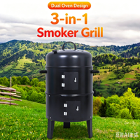 Barbecue vertical moderne pour jardin, fumoir à viande extérieur, 40 cm (15 pouces), 3 niveaux, en acier inoxydable, au charbon de bois, automatique
