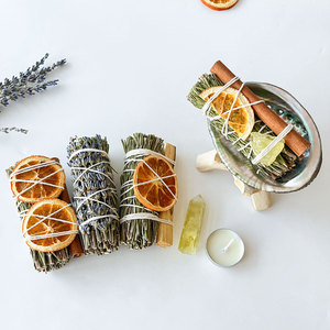 7 Pcs Kit Smudge Rosemary Bundle Laranja Lavanda Fatias Canela E Palo Santo Queima Placa De Cerâmica Com Cura Citrino - Product Image 6