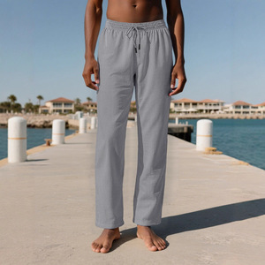 <span class=keywords><strong>Pantaloni</strong></span> da <span class=keywords><strong>uomo</strong></span> casual in <span class=keywords><strong>lino</strong></span> a vita media, tinta unita, a gamba dritta, comodi e traspiranti, per esterni, abbinabili a tutto, Nuova Collezione 2025 - Product Image 2