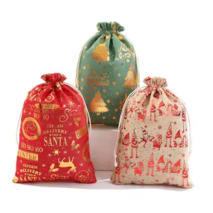 Nuovo grande 50*70Cm sacco sacco tessuto in tela decorazioni natalizie 2024 pieno d'oro sacchetto regalo di natale forniture per decorazioni natalizie