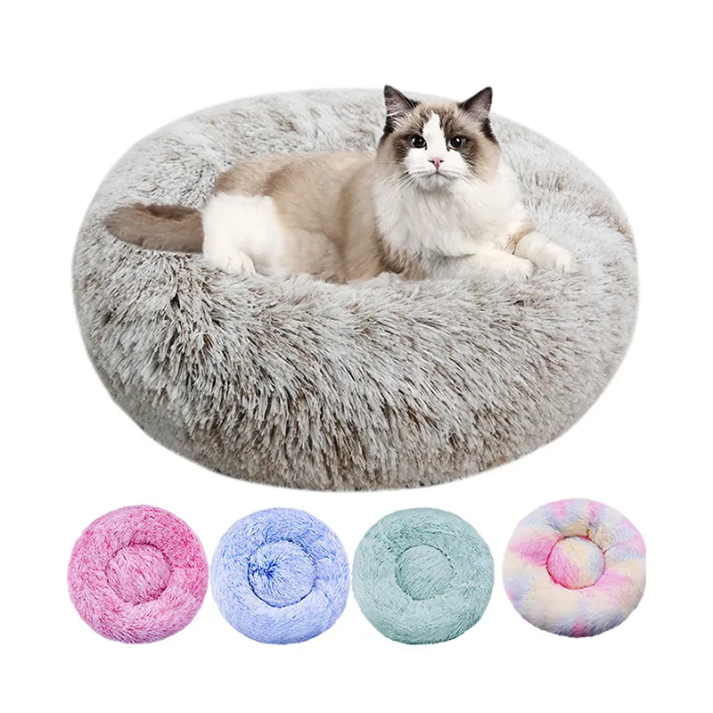 Popular Soft Removable Washable Luxury Cushion Fluffy Large Dogs Cats Waterproof Anti Slip Donut Round Dog Pet Bed