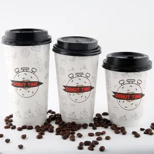 गर्म पेय के लिए ढक्कन के साथ डबल वॉल 8 10 12 16 ऑउंस बायोडिग्रेडेबल पीई पीएलए लेपित अनुकूलित डिजाइन मुद्रित लोगो कॉफी कप सिरेमिक