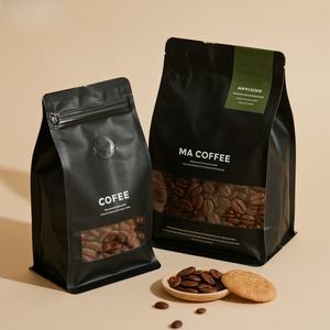 Bolsas de granos de café Barrie de humedad compuesta con válvula, corbata de estaño, cremallera, fuelle lateral, cierre de cremallera, bolsa de café frustrada de fondo plano - Product Image 3