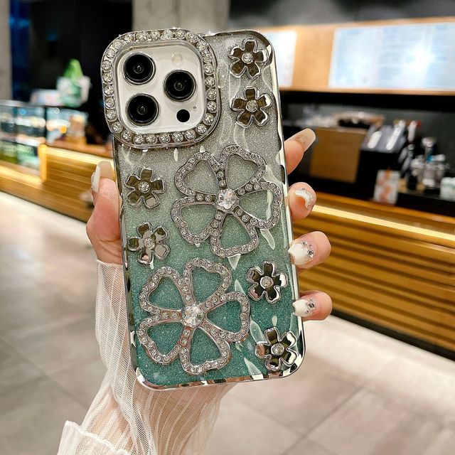 Cool 3D Glitter Flower Pattern Diamond Luxury PC Mobile Phone Cases for iPhone 13 11 12 14 15 16 Pro Max IP 17 Pro Max