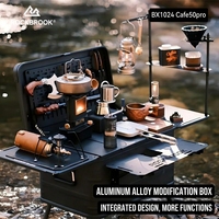 Boîte de table en aluminium C7 noire 50L avec ailes latérales, station de camping multifonctionnelle avec support pliable pour cuisine extérieure