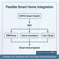 Interruptor de Pared Inteligente WiFi ESP32 de 1/2/3/4 Vías con Neutro, Firmware Personalizado OEM ODM, Interruptor de Luz para Automatización del Hogar