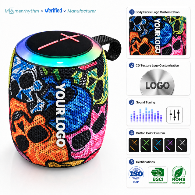 Mini Factory Branding Wireless Speaker With FM Radio Enhanced Bass Waterproof Portable Cabinet Easy Pairing Logo Position OEM