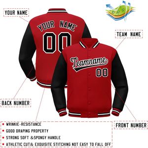 Custom Men's Varsity Jacket Personalized Letterman Baseball Bomber Stitched <b>Name</b> Number Logo Red Black Unisex Adult Autumn - Product Image 2