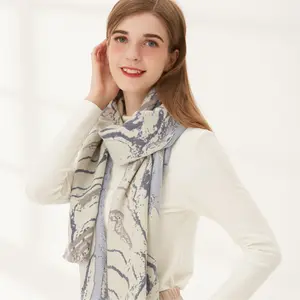 冬季新款设计女性甜美垂直大理石围巾羊绒保暖厚披肩围巾