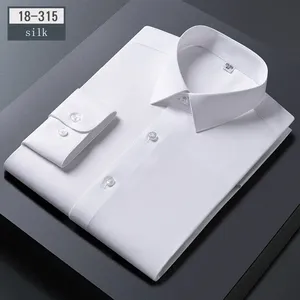 Luxury <strong>Men's</strong> <strong>Silk</strong> Long-Sleeve Slim Fit <strong>Shirts</strong> High Quality Anti-Wrinkle and Breathable Business Office Clothing for Spring - Product Image 1