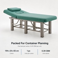 Table de massage robuste avec cadre en tube carré courbé, six pieds et sommier à lattes pour salons de beauté