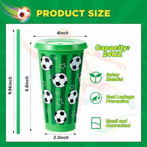 Vasos Reutilizables <span class=keywords><strong>de</strong></span> 24 oz con Tapa y Pajita <span class=keywords><strong>para</strong></span> Fiestas Deportivas con Temática <span class=keywords><strong>de</strong></span> Fútbol HLC, <span class=keywords><strong>para</strong></span> Entrenador, Novio, Copa Mundial - Product Image 4