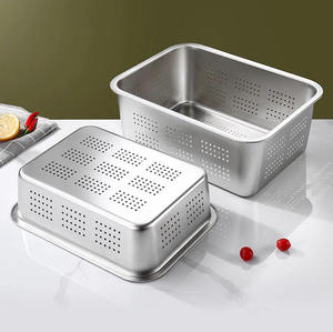 Colador Rectangular Grande de Acero Inoxidable 201 de 40*30cm, Colador para Fregadero de Cocina, Cesta de Drenaje Metálica, Tazón Colador. - Product Image 5