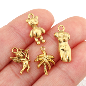 18K placcato <span class=keywords><strong>oro</strong></span> placcato aereo da donna corpo ciliegia stivali da Cowboy occidentale ciondoli in acciaio inox Mini charm fai da te creazione di gioielli - Product Image 4