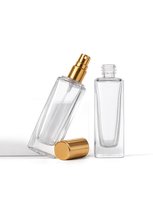 Nouveau flacon de parfum rectangulaire de petite capacité avec pompe pulvérisatrice, échantillon imprimé, en verre blanc brillant