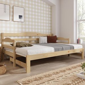 Modern European Solid Wood Daybed Cabin <strong>Bed</strong> &amp; Single <strong>Guest</strong> Sofa <strong>Bed</strong> Pull-Out Trundle 180x200cm-Versatile for Living Room Bedroom - Product Image 1