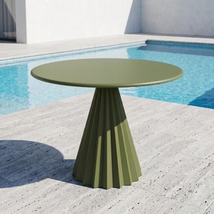 Mesa Redonda Moderna para Exteriores, de Aluminio Verde, Diseño Contemporáneo, Resistente a la Intemperie, Muebles de Jardín - Product Image 3