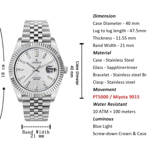 Reloj de Vestir Cronos de 40 mm para Hombre, Marca de Primera Calidad, PT5000 Miyota9015, Mecánico, Moderno, con Cristal de Zafiro, Resistente al Agua 100 m, BGW9 L6047 L6046 - Product Image 2