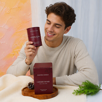 Bougie parfumée en cire de soja personnalisée avec logo, options de parfums d'ambiance, bougie en cire de soja de qualité supérieure en forme de baril, bougie parfumée en boîte métallique mate